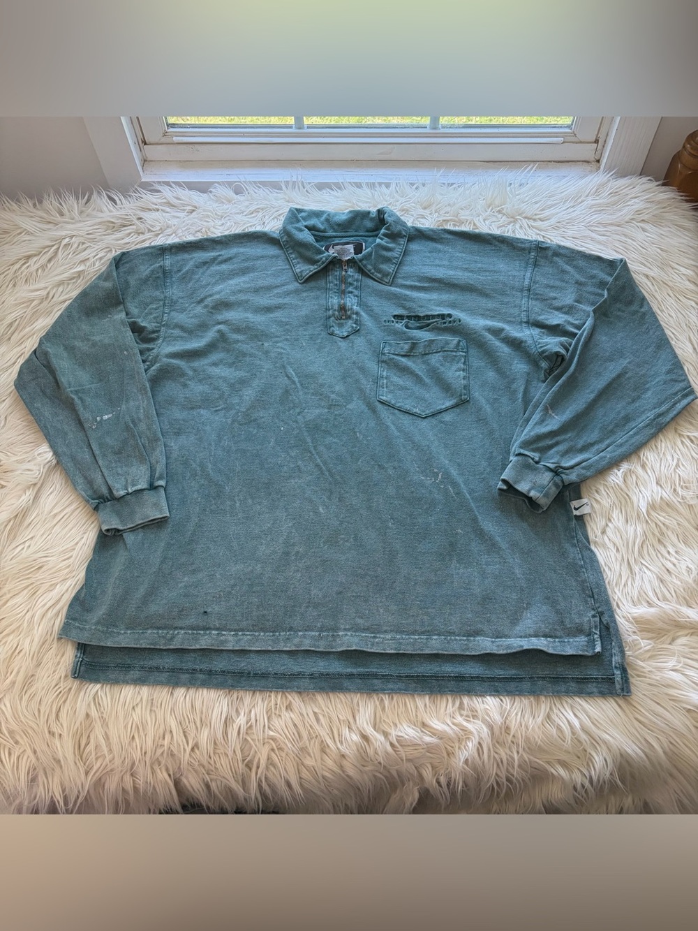 Vintage 90s Swoosh by Nike Heavyweight Cotton Zip Rugby Polo Sweatshirt Size XL